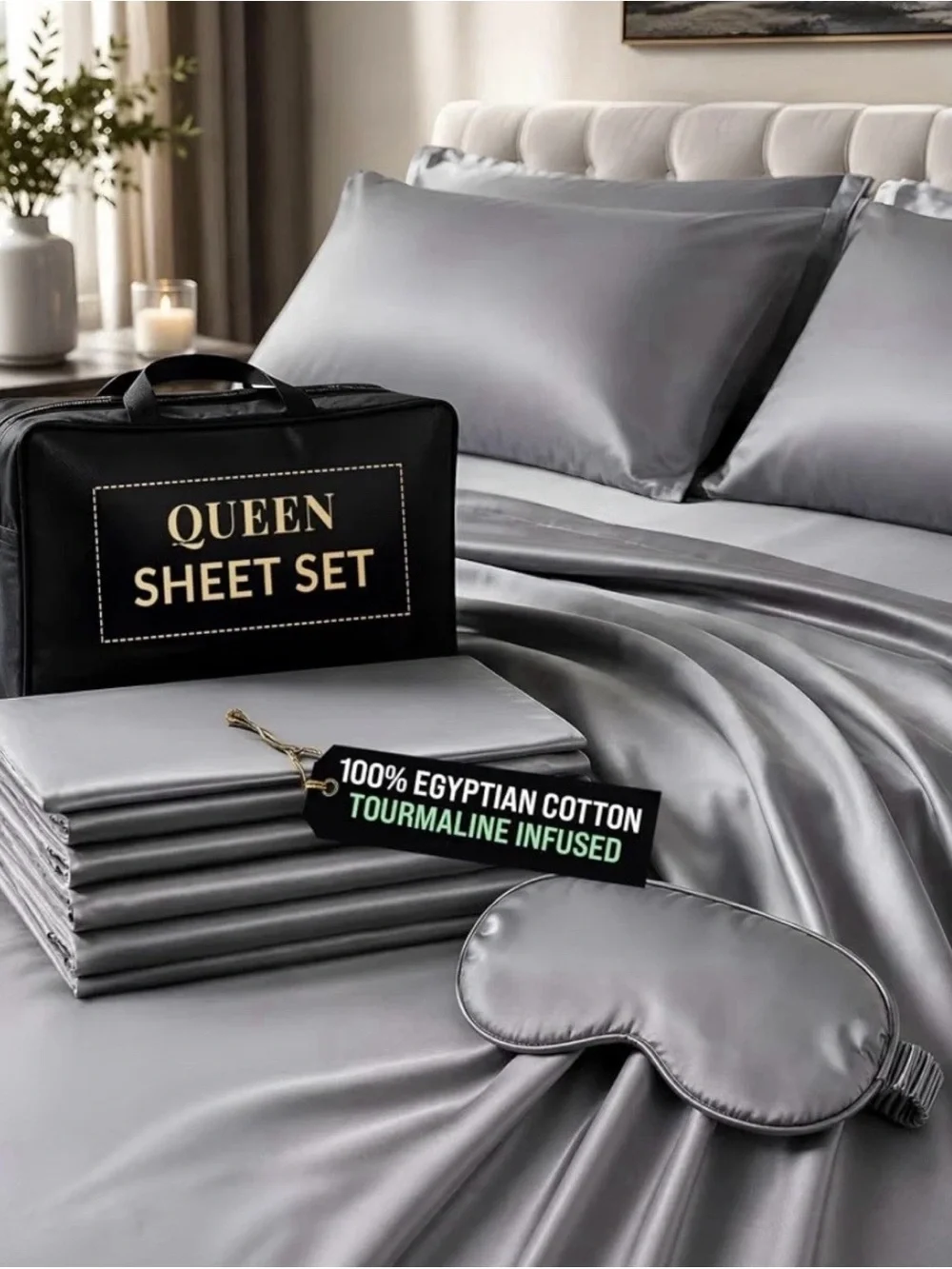 Queen Sheet Set - Silver Egyptian Cotton (Brand: )
